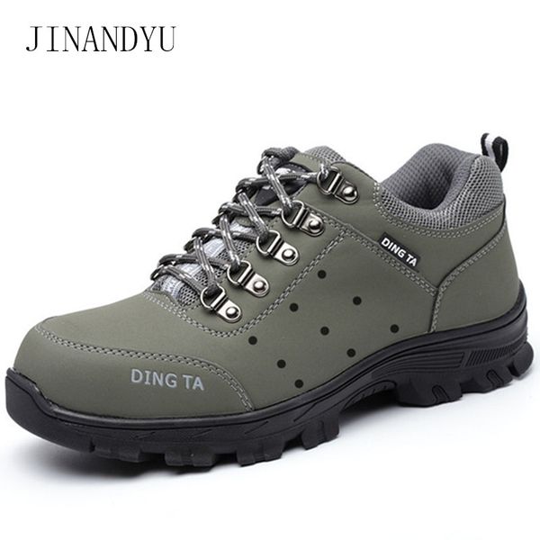 

steel toe caps work safety shoes for men breathable leather security work shoes working man safety boots men, Black