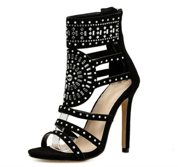 

wind flock women sandals high heels 11 cm gladiator high heels strap pumps lace-up female shoes fashion summer ladies shoes, Black
