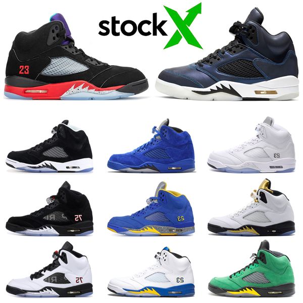 

stock x jumpman 5s men basketball shoes black metallic fire red silver oil grey white cement camo mens trainer sports sneakers 7-13