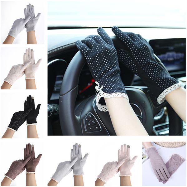 

women lace sunscreen gloves summer lady stretch touch screen anti uv slip resistant driving glove breathable costume fashion gloves 24.5*9cm, White