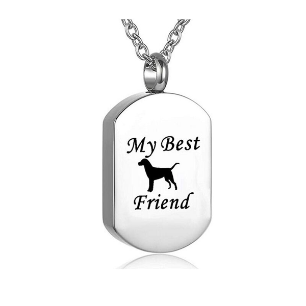 

stainless steel dog tag cremation ashes jewelry for dog/cat keepsake pendant pet memorial urn necklace -my friend, Silver