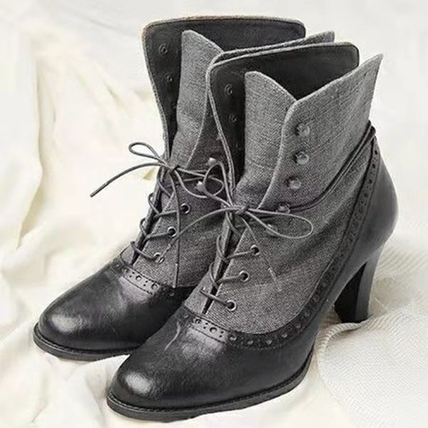 

women mid-calf boots chaussure booties high heels lace up pumps pu leather gladiator warm shoes woman zapatos mujer sapato h794, Black