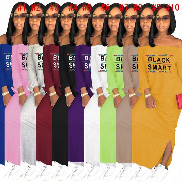 

black smart letter print women designer long dress slash neck summer maxi dresses casual sundress party split skirt dress s-3xl d62911, Black;gray