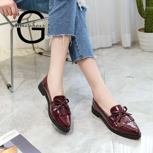 

dropshipping gtime flat shoes women casual tassel bow pointed toe oxford shoes for woman flats comfortable slip on zstm43, Black