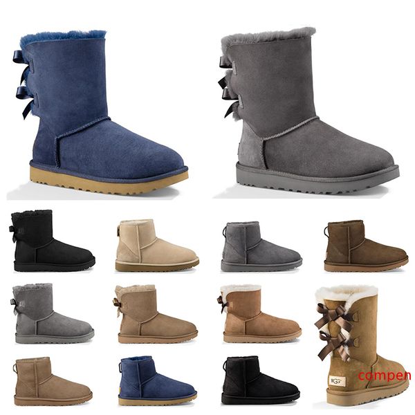 

designer australia women classic snow boots ankle short bow fur boot for winter grey black women winter shoes size 36-41 ing