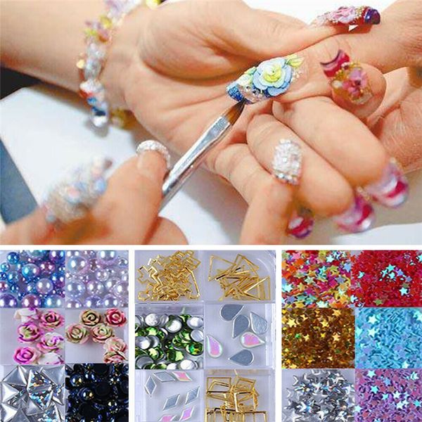 

mixed sized nail rhinestones 3d nail art decorations colorful crystal stones mini nails accessories beauty manicure diy tools