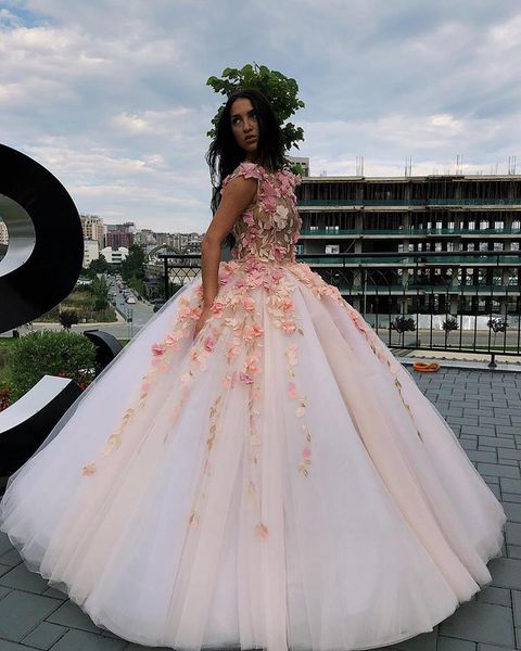 

pink tulle ball gown plus size prom dresses long sheer high neck african nigerian quinceanera dresses 2019 party evening gowns, Black