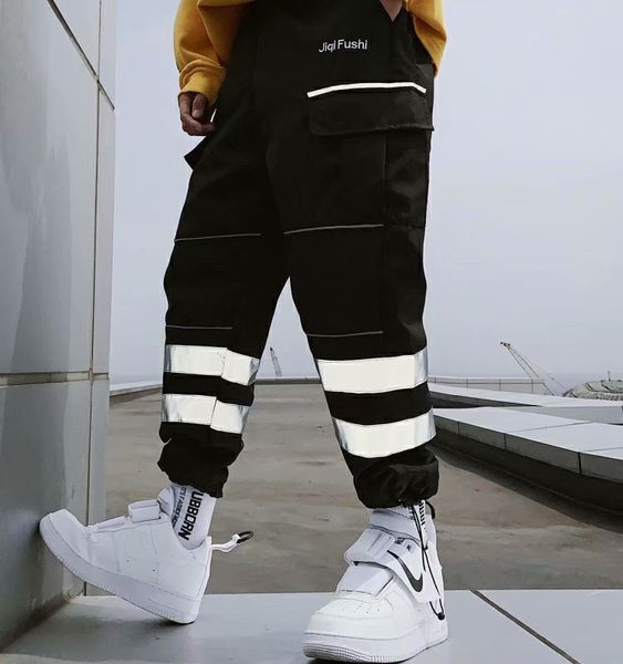 

dossan светоотражающие штаны мужчины уличная jogger пят гарем брюки мужские одежда 2020 бегуны брюки повседневный xxl, Black