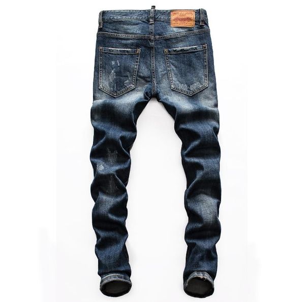 

d2 classic tide brand pants men designer jeans luxury fashion casual pants hole jeans motorcycle riding jeans slim pants, Blue