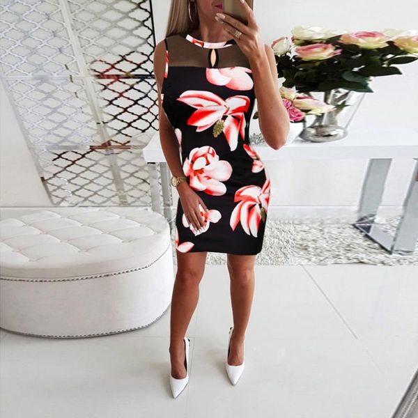 

women's dresses summer floral print mini dress ladies casual party bodycon dresses hip wrap mesh patchwork pencil new lady, Black;gray