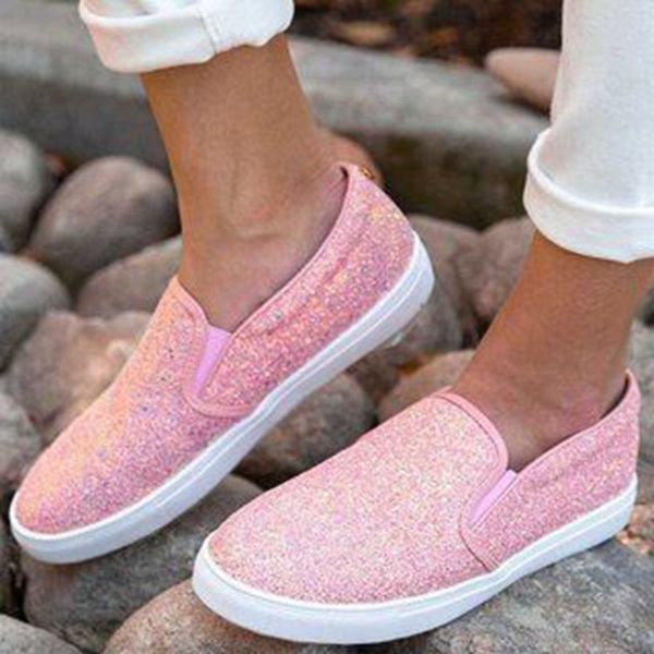 

women flats shoes woman canvas fabric flat slip on plus size shiny glitter deco shoe chaussures femme zapatos mujer sapato d635, Black