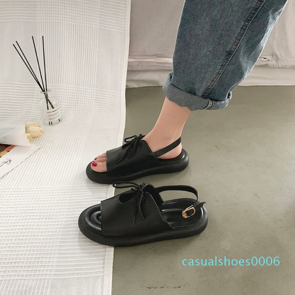 

female sandal all-match buckle strap roman sandals 2020 summer open toe med black shoes for women with heel ladies c06
