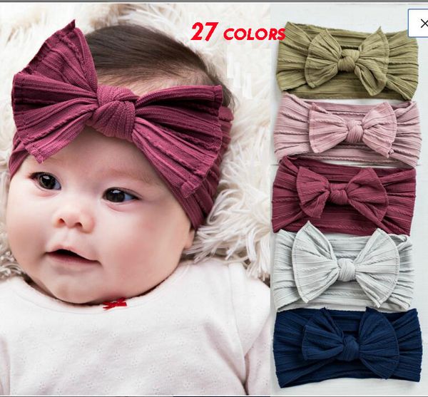 

knot bow nylon headbands, cable knit nylon head wraps,wide turban headband baby girls hair accessories 27 color choose, Slivery;white