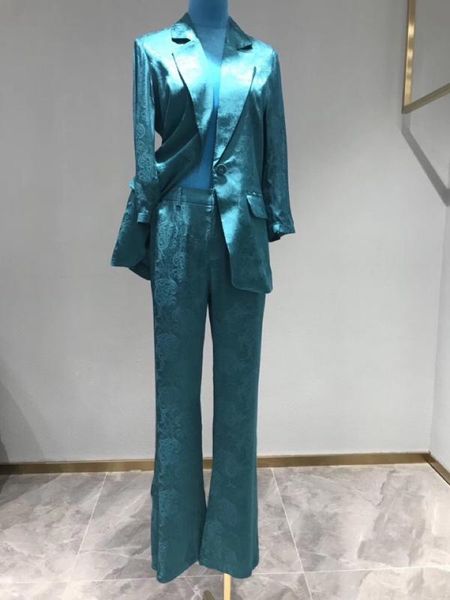 

2020 new female suits fashion elegant temperament jacquard three quarter blazer and pants suit, White;black
