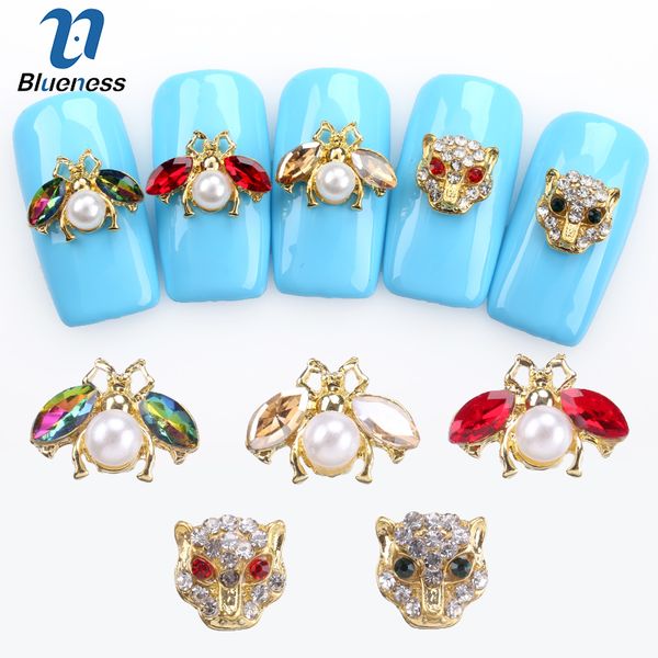 

bluenes 10pcs/pack diy glitter animals nails rhinestones 3d nail art decorations pearl studs design alloy nail art accessoires, Silver;gold