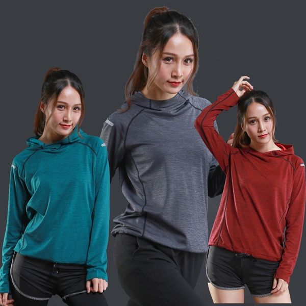 

new women's long sleeve hoodie hooded sweaters for training exercise running fitness breathable elastic sports t-shirt jerseys, Black