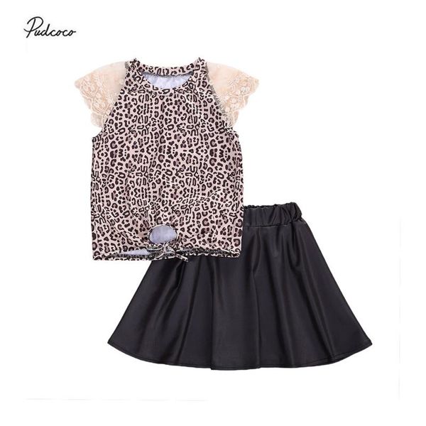 

младенец дети девочки 2 pcs outfit кружева с коротким рукавом leopard pattern bottom ремни сыпучие top short solid color юбка set, White