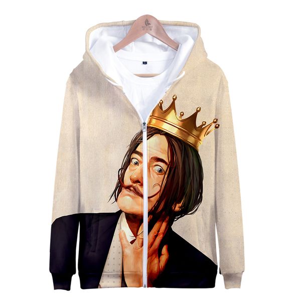 

salvador dali print zipper hoodie men/women winter fashion casual harajuku soft hooded sweatshirt sale, Black
