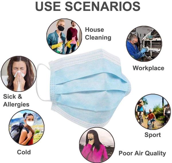 

masks disposable medical protective masks 3 layers of blue 50 tablets / bag to prevent the spread of new crown virus influenza droplet