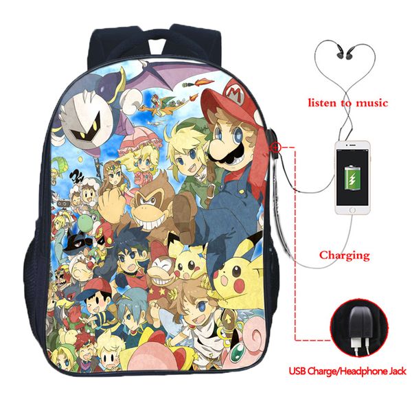 

classic super mario bros usb charge backpack men women boys girls rucksack fashion usb charging backpack beautiful