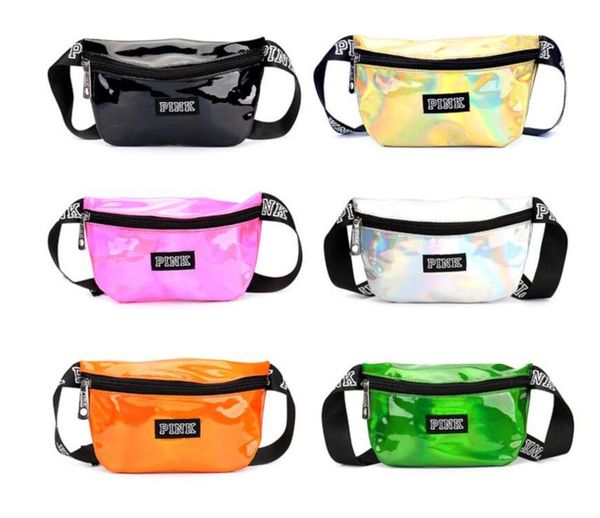 

pink letter fanny pack hologram laser waist belt bag waterproof translucent shiny travel beach outdoor bags 9 colors ship