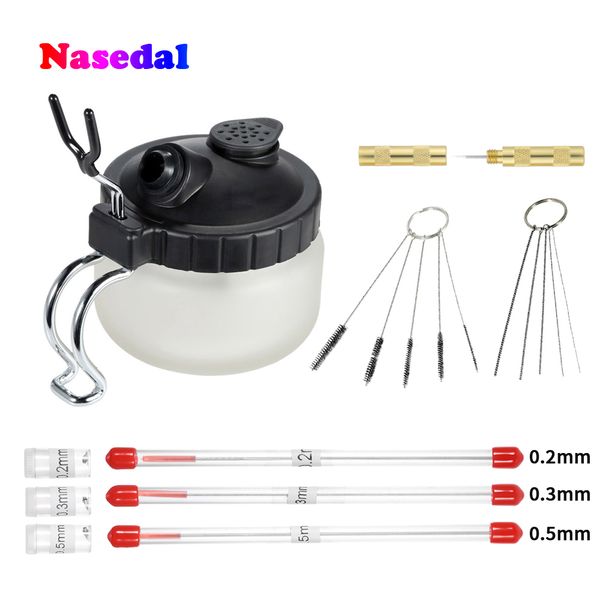 

0.2/ 0.3/0.5mm airbrush cleaning pot glass air brush holder clean paint jar bottle spray gun wash tools needle nozzle brush set