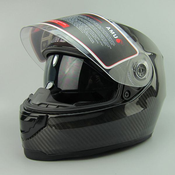 

motorbike helmet casco capacetes amu double dual lens carbon fiber helmet motorcycle full face helmets ing