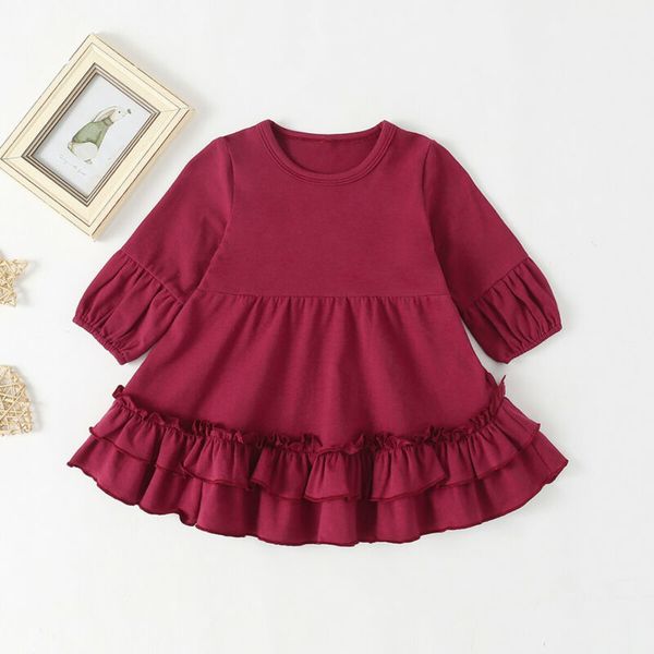 

autumn clothes toddler baby girl clothes cotton dress long sleeve princess casual party tutu dress 0-3t, Red;yellow