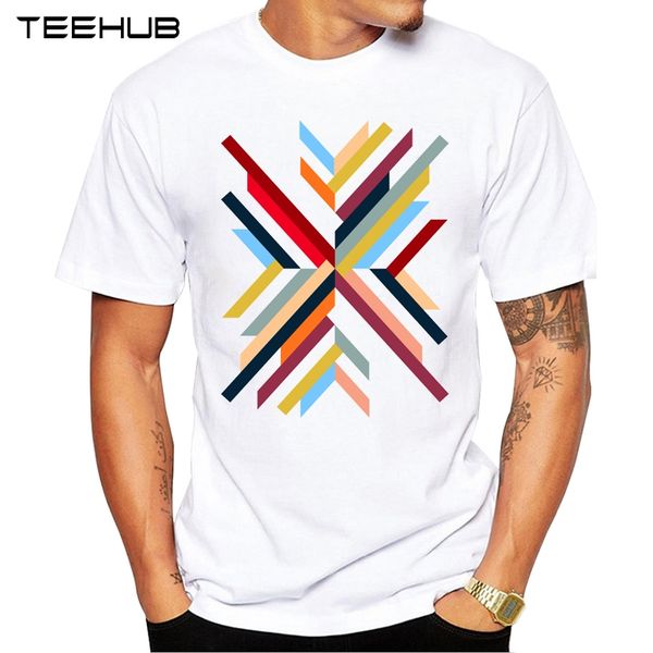 

new arrivals 2019 teehub cool abstract geometric design men's fashion printed t-shirt short sleeve o-neck hipster tee, White;black