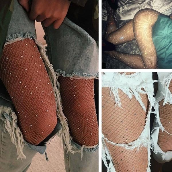 

женская мода кристалл rhinestone упругих чулок рыба чистых колготки сексуальное нижнее белье femmes bas strümpfe, Black;white