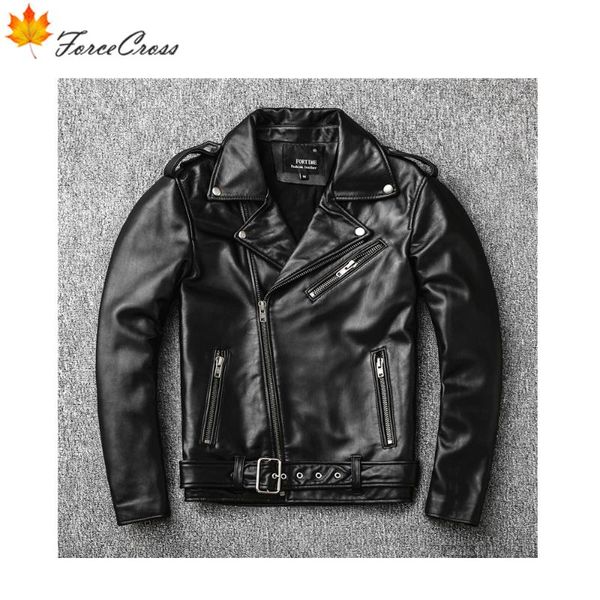 

new layer sheepskin leather men's motorcycle belt lapel leather jacket