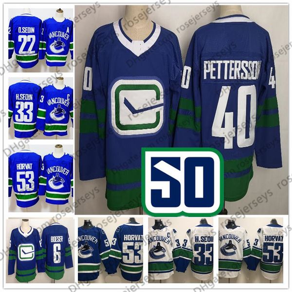 

2019 vancouver canucks third 50th jersey new arrival #40 elias pettersson 53 bo horvat 6 brock boeser sedin blue white men youth women, Black;red