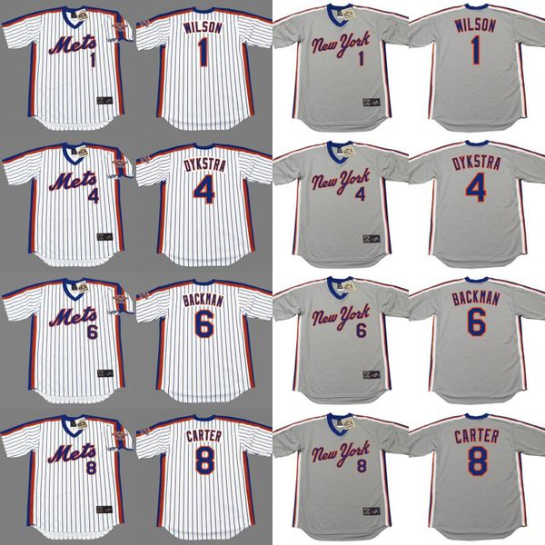 

new york 1 mookie wilson 4 dykstra 8 gary carter 6 wally backman baseball jersey stitched, Black