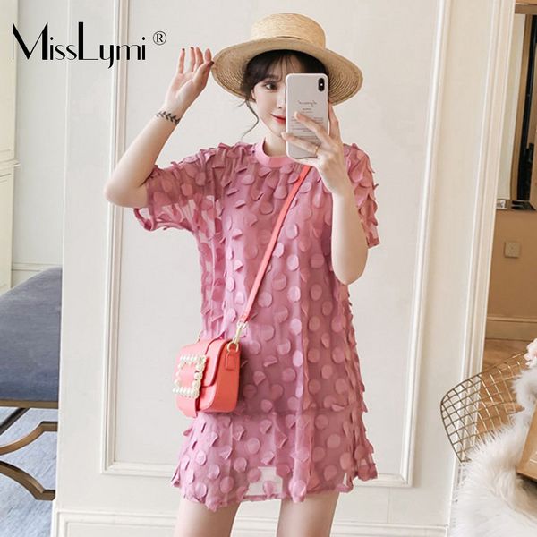 

xl-5xl plus size women two piece dress summer 2019 short sleeve patch polka dot chiffon mermaid dress and strap mini pink, Black;gray
