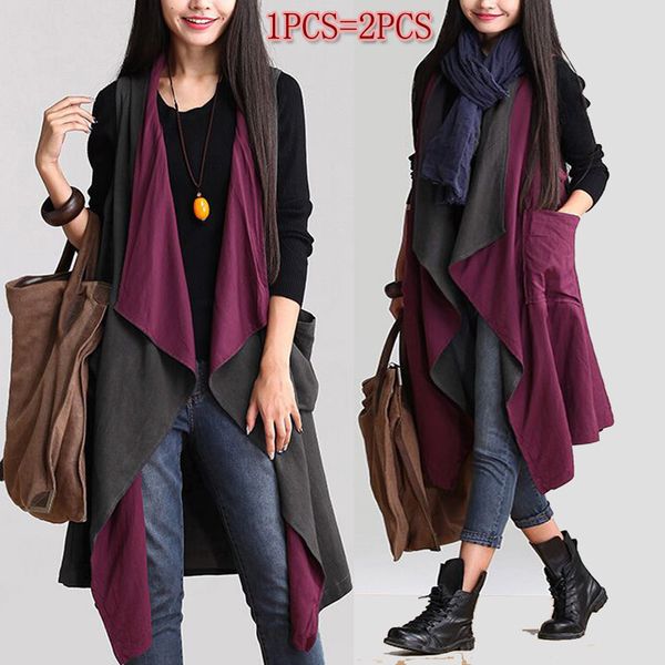 

fahion women sleeveless avant-garde edge designer loose long cardigan draping shawl vest women spring autumn style costume, Black;white