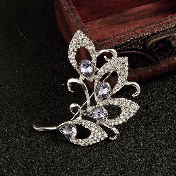 

vintage silver tone flower crystal brooch pins wedding party women jewelry, Gray
