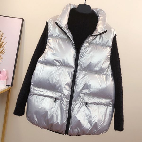 

winter cotton vest women short parka coat 2019 autumn new large size loose bright face vest jacket kamizelka damska, Black;white