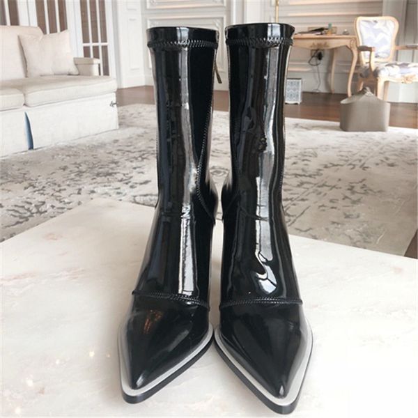 

shoes donna scratch women's boots women's color mix char zipper boots pointed high heels, Black