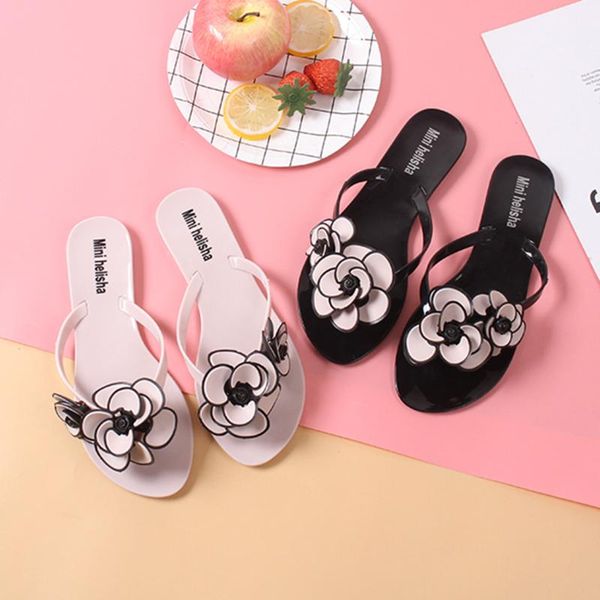 

38# women summer rose floral slippers shoes ladies fashion casual floral flip flop outdoor slippers beach shoes scarpe donna, Black