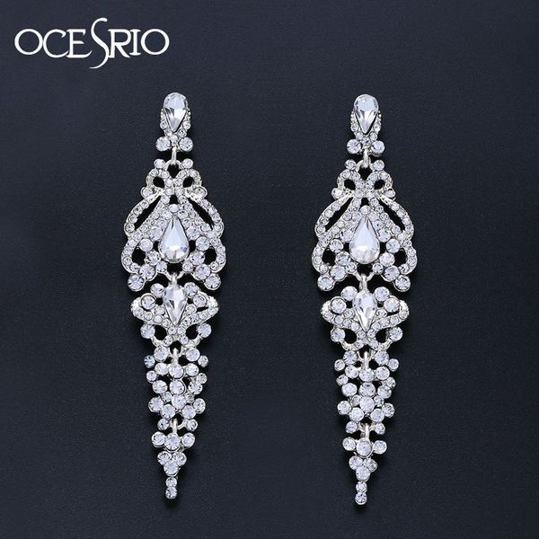 

ocesrio long crystal wedding earrings for brides chandelier silver drop earrings wedding accessories fashion jewelry ers-n58