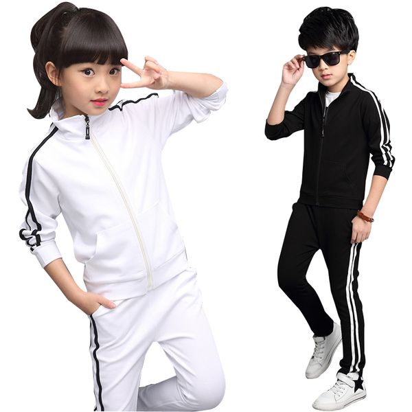 

boys girls clothing set children's spring autumn solid student sprotwear 2pcs suits long sleeve clothes for 5 6 8 10 12 14 years t20040, White
