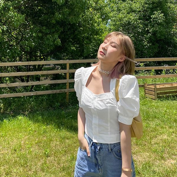 

вй pang мм пђзѬ Ѭђкав веѬней одежда 2020 квадѬаного воѬоник онкого дизайна н, White