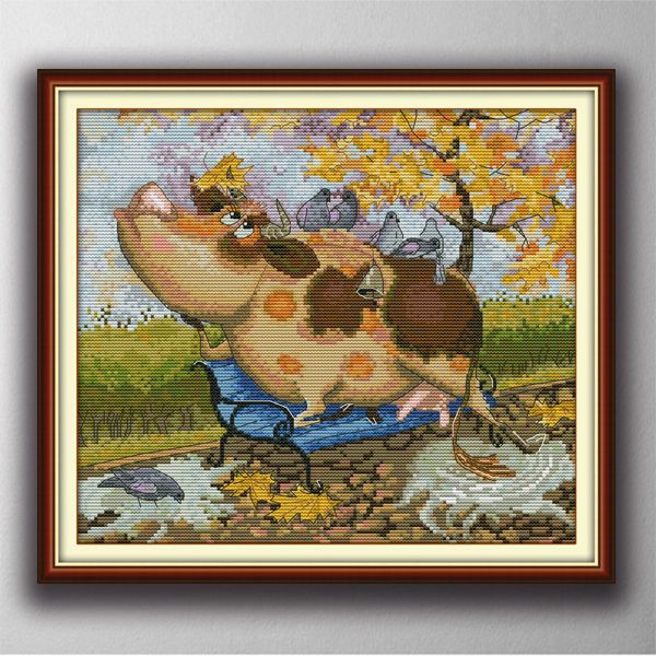 Vaca e aves Handmade Cross Stitch Ferramentas de artesanato Bordado Bordado Conjuntos Contados Impressão em Canvas DMC 14CT / 11CT