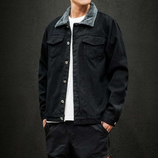 

2019 uyuk autumn winter new casual plus-size fashion street style joker trend loose temperament men denim jacket clothes hip hop, Black;brown