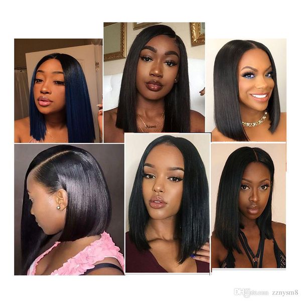 

short bob lace front human hair wigs 130% density brazilian straight hair wigs pre plucked natural hairline ing, Black