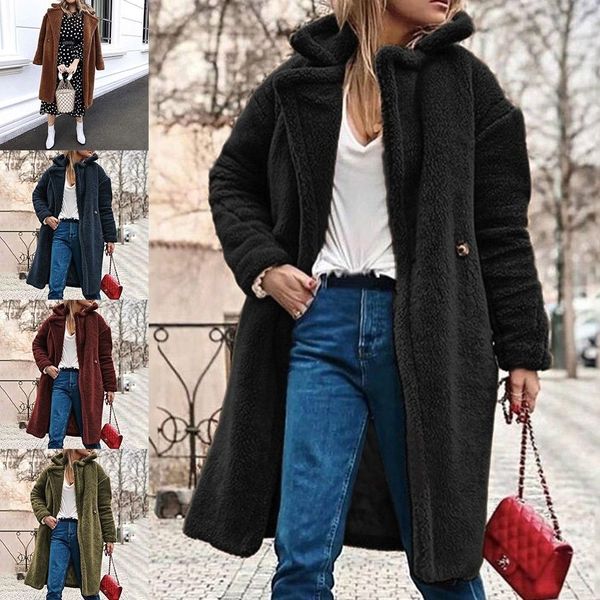 

women winter fluffy coat overcoat button jacket outwear loose sweater lot, Tan;black