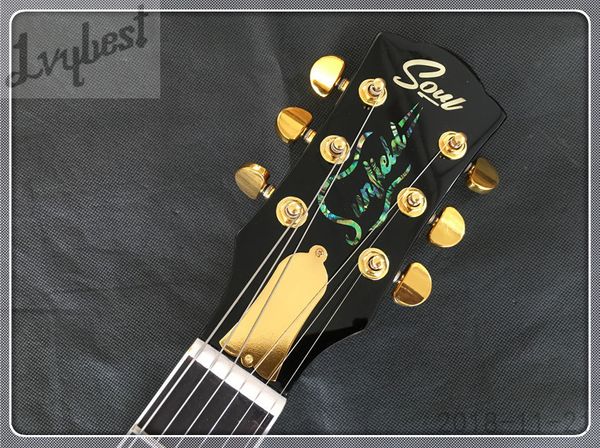 

wholesale - customized electric guitar own logo gold parts gold metalic natural amber color back black pickguard