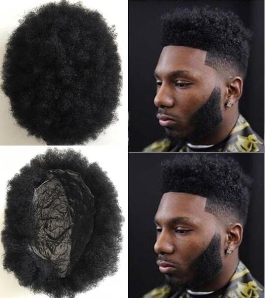 

men hair system wig super full thin skin afro hair toupee jet black color #1 brazilian virgin remy human hair replacement for men