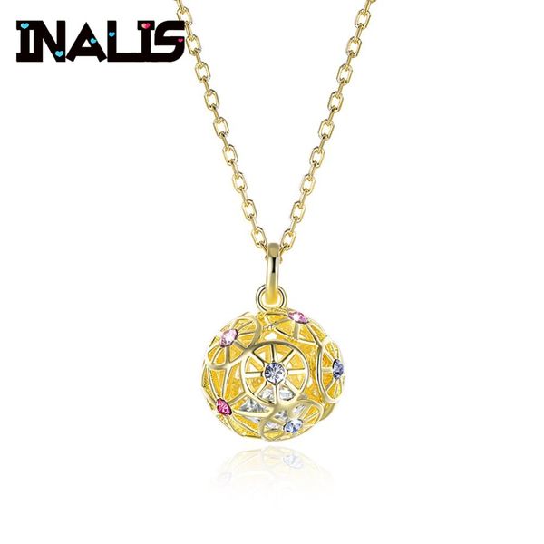 

inalis new luxury hollow ball pendant 925 sterling silver multi cz crystal necklace 18k gold-plated exquisite ladies jewelry acc