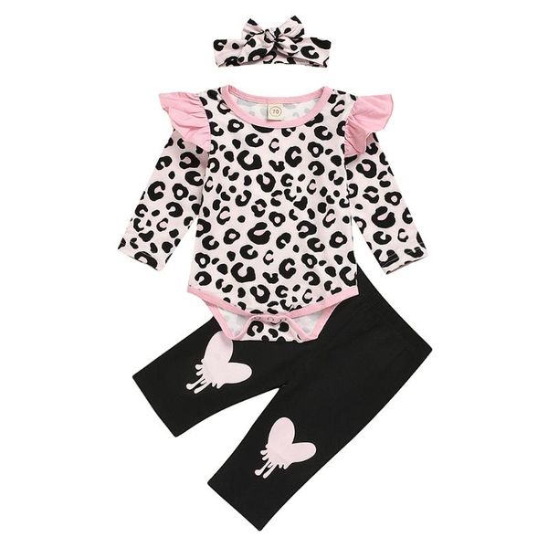 

fashion baby clothes set kids girls autumn long sleeve cow printing ruffled round neck splicing rompers pants hairband, White